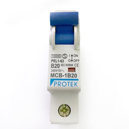 Protek PEL1-63 MCB-1B20 B20 20A 20 Amp MCB Circuit Breaker Type B